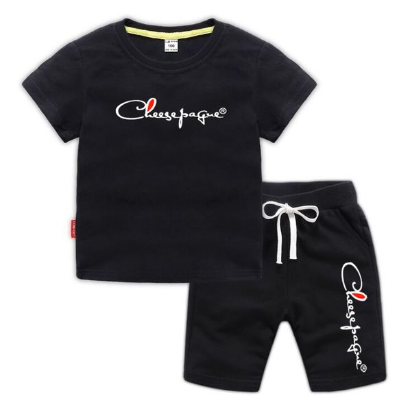 Sommer Neue Baby Jungen marke gedruckt Sportswear Sommer Mädchen Bequeme Shorts Schwarz T-shirt Set 2 kinder kleidung set Kinder der kleidung