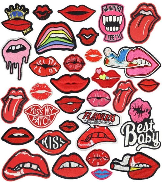 Piccole toppe termoadesive per abbigliamento Ricamo a forma di labbra con bocca rossa cucire su toppe per vestiti per donne bambini Tshirt zaini repasser5892480