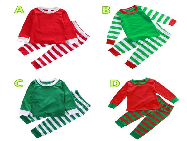 2018 Pigiama natalizio per bambini pigiama da notte per bambini toppants neonata ragazza 2 pezzi abiti in cotone tinta unita a righe XMAS abbigliamento per bambini9152027