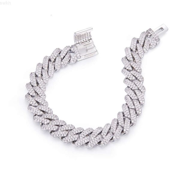 14 mm breites kubanisches Kettenarmband mit S925-Silber-Moissanit-Diamantstein, runder weißer Vvs-D-Klasse-Edelschmuck