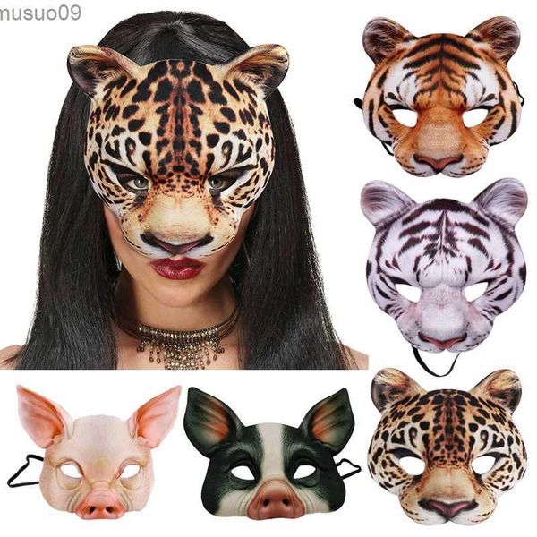 Máscaras de desenhista Engraçado Animal Máscara Lifelike Tiger Pig Meia Face Máscaras Halloween Cosplay Party Masquerade Máscaras Carnaval Fancy Dress Costume Props