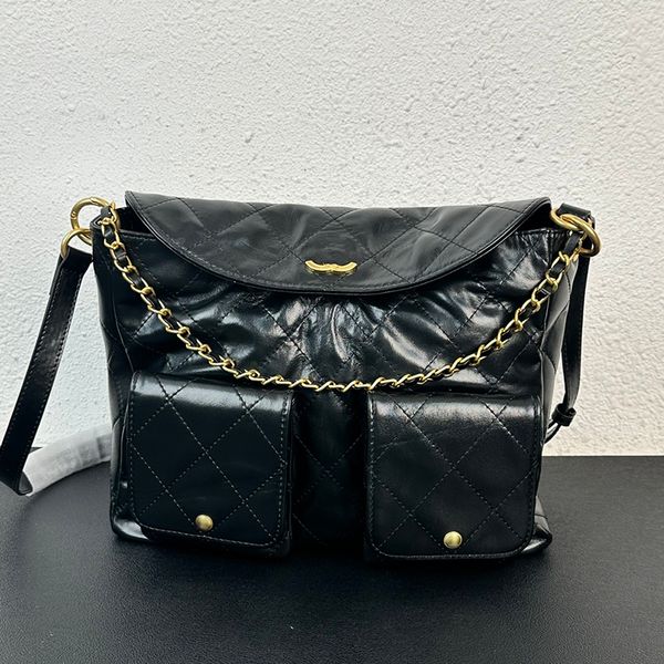 Vintage çok cepli torba tasarımcı kadın omuz çantası cowhide elmas altın donanım metal toka lüks el çantası ayarlanabilir zincir crossbody çanta makyaj çantaları 24 30cm