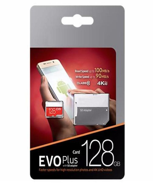 Siyah EVO 100MBS 32GB 64GB 128GB 256GB C10 TF Flash Bellek Kartı Sınıfı 10 SD Adaptörü Perakende Blister Paketi Epakket DHL 8509788