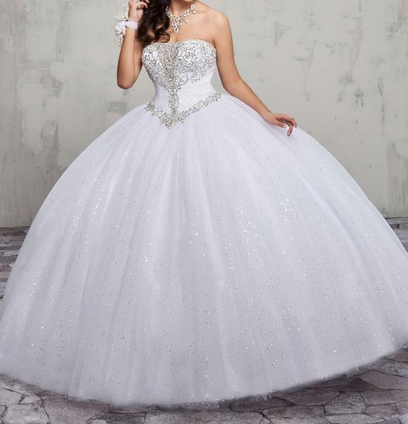 Потрясающее белое бальное платье, свадебное платье, розовое, сиреневое, с блестками, с бисером, на шнуровке сзади, со шлейфом, свадебные платья размера плюс 9638422