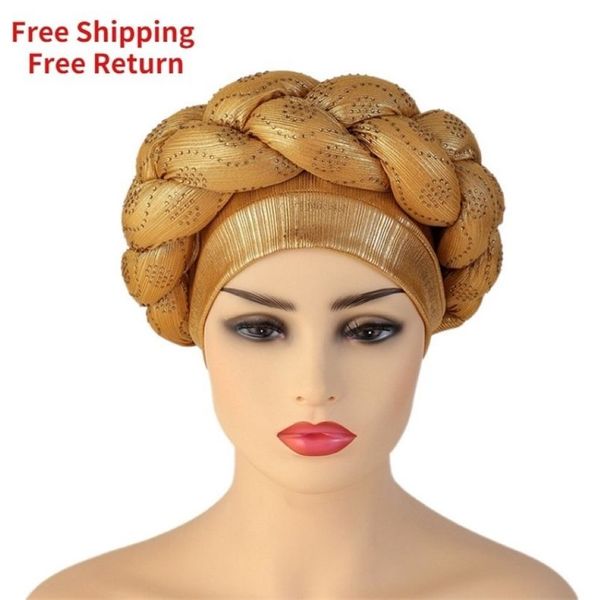 Cappelli africani con motivo cappello avvolgente per donna Pre-legati Cofani firmati Africain Turbante Nodo Aso Oke Africaine Turbante Auto Gele 22311p