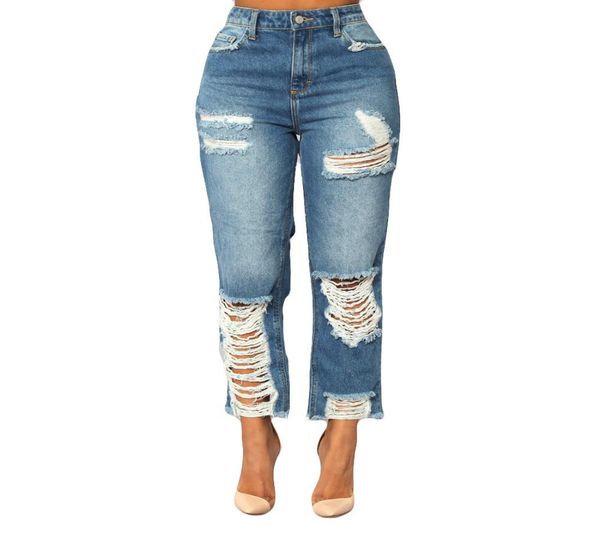 Bleach Wash Shredded Rasgado Lápis Jeans Skinny Mulheres Azul Cintura Alta Calças Compridas Stretchy Denim Jean9863425