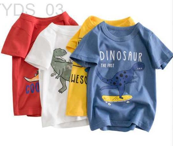 T-Shirts T-Shirts Dinozor Tişörtleri Erkekler ve Kızlar İçin Moda Pamuklu Serin Giysiler Çocuklar İçin 1-10 Stil Yaz Kısa Kollu 240306