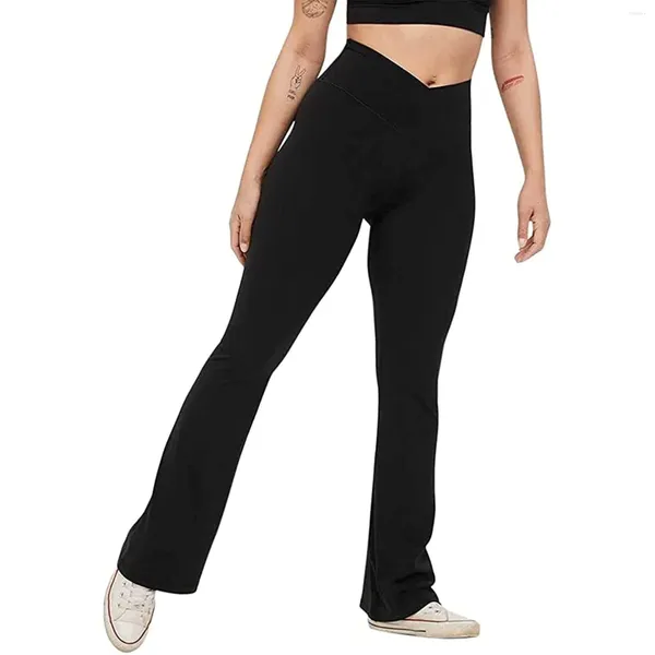 Pantaloni da donna Vita incrociata Testa Yoga Donna Allenamento fitness alto Solido elasticizzato Gamba larga Leggings svasati Sport Palestra attillati