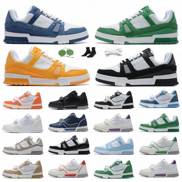 Scarpe da ginnastica con logo in rilievo Bianco Nero Verde Firma Blu cielo Rosso Scarpe casual Donna Uomo Denim Lettera Maglia a righe Arancione Punta tonda in pelle gialla