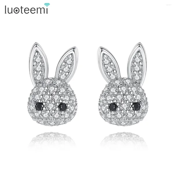 Orecchini a lobo LUOTEEMI Conigli Simpatici orecchini a bottone con zirconi cubici Animali trasparenti Strass squisiti per le donne Fidanzata Accessori per appuntamenti