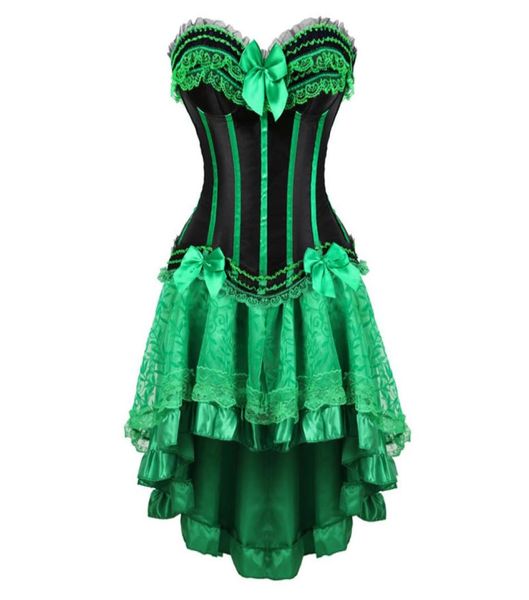 corsetto di pizzo abiti burlesque plus size lingerie zip bustier corsetto gonne per le donne party gotico lolita sexy verde korsett 6XL2162350