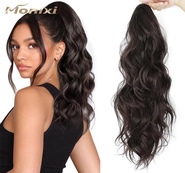 Синтетические белые MONIXI Синтетические длинные волнистые зажимы для наращивания волос с хвостиком для женщин, термостойкое волокно ежедневного использования9977495