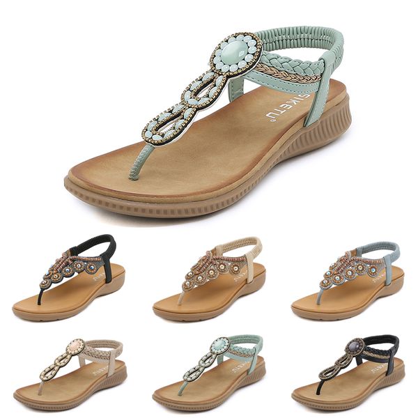 klassische böhmische Sandalen Damen Hausschuhe Keil Gladiator Sandale Damen elastische Strandschuhe String Bead Farbe 33 GAI