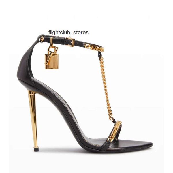 sandalo con cinturino in pelle Tomlies Fordlies designer Lucchetto da donna - scarpe firmate con tacco sandali con tacco a punta Gold Mirror marchio YVBM di lusso