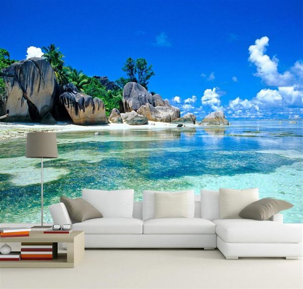 Personalizado 3d mural papel de parede não tecido quarto livig sala tv sofá pano de fundo oceano mar praia 3d po papel de parede decoração da sua casa29907502400