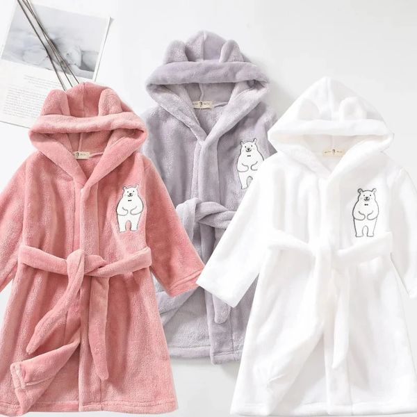 Crianças pijamas macios crianças inverno flanela roupão dos desenhos animados bonito sleepwear meninos meninas outono roupões com capuz homewear 240228