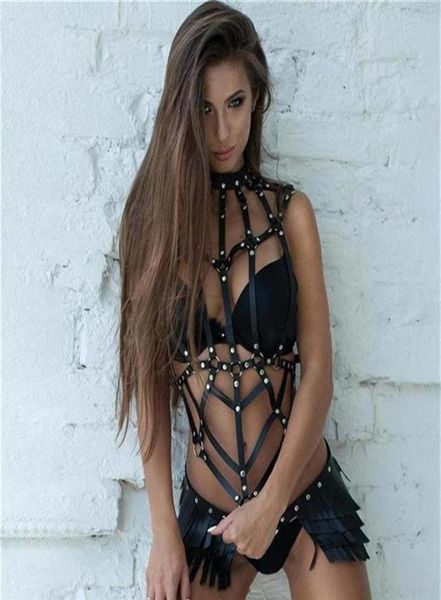 Kadınlar bdsm Set sinirli seksi deri kemerler erotik iç çamaşırı sutyen esaret jart jart jartiyer kablo demeti fetiş gotik punk goth kıyafetler2561204v6957230