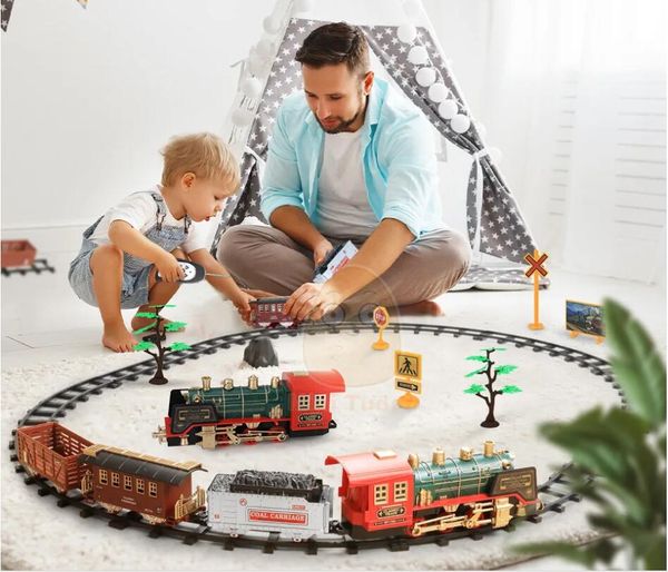 Fernbedienung Track Zug Auto Klassische Simulation Wasser Dampf Elektrische Eisenbahn Set Weihnachten Geschenk Pädagogisches Spielzeug Für Kinder