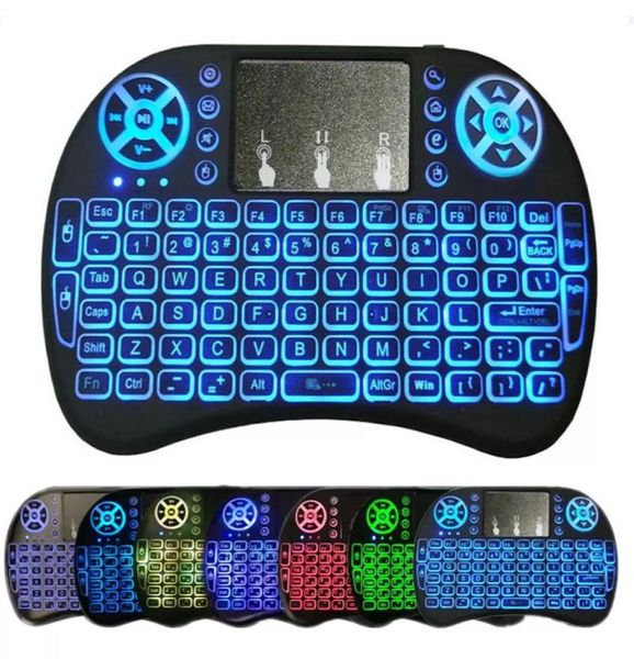 Mini teclado i8 sem fio com retroiluminação e controle remoto com bateria de lítio para Android TV Box 24G Touch Pad3134399