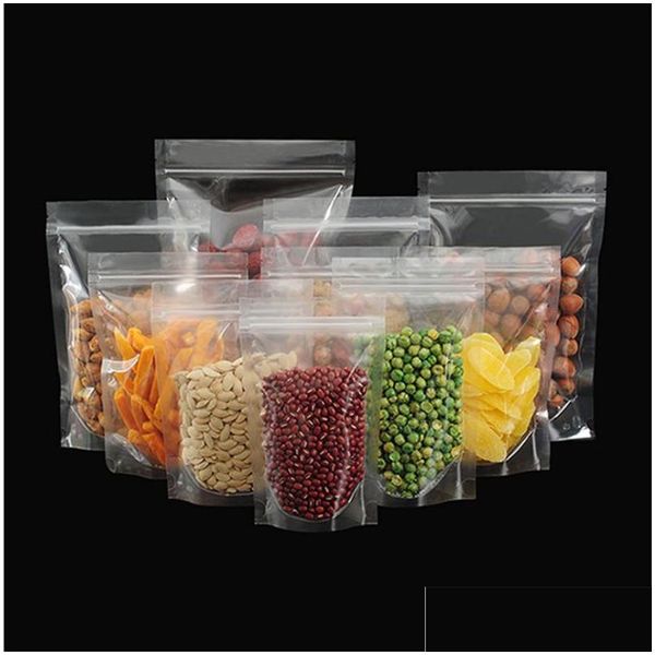 Atacado Clear Stand Up Sacos de Embalagem Plástica Transparente Prova de Cheiro Para Erva Seca Lanche Comida Café Feijão Seco Kernels Chris Dhgzn