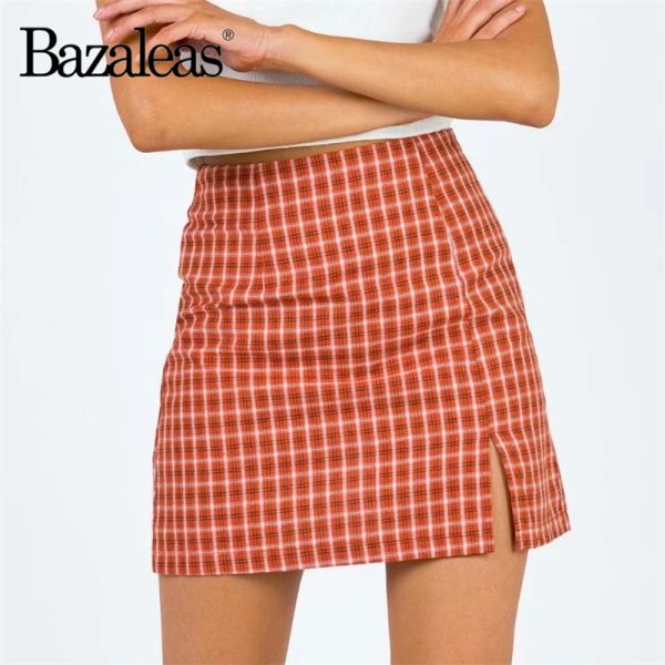 Gonna 2023 bazaleas store traf Gonne a tubino Sexy Tartan rosso Gonna a linea Vintage minigonna divisa abbigliamento donna ufficiale