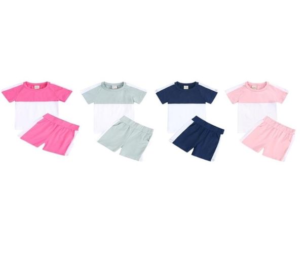 Kids Tales Trainingsanzüge Kleidungssets für Kinder Kontrastfarbene Shorts für Mädchen Sets Kleidung Jungen geborene Kleinkind-Overalls 2108048440262