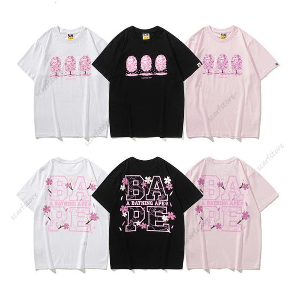 2022 sommer Neue Trendy Marke Sakura Baum Gedruckt Herren und Damen Paar kurzarm T-shirt