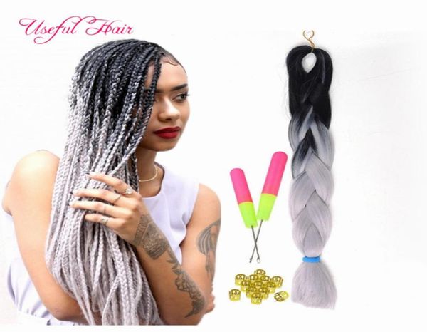 Ombre blaugraupinkblau Jumbo Flechthaar synthetisch zweifarbig JUMBO BRAIDS Bulks Extension Cheveux 24 Zoll Ombre Box Braid7568269