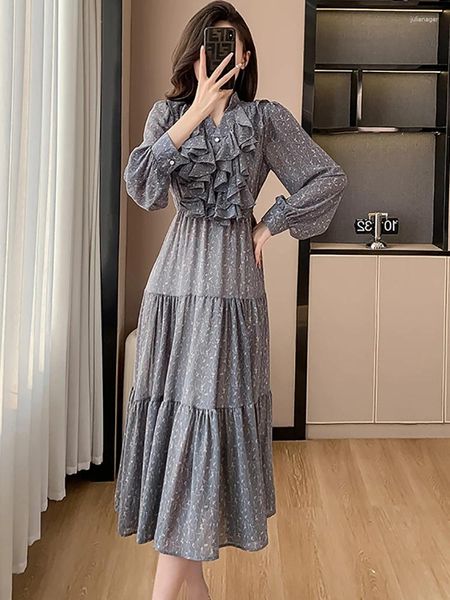 Abiti casual da donna stampa chiffon increspato abito da sera di lusso primavera estate elegante aderente abiti da ballo 2024 moda coreana Chic Night