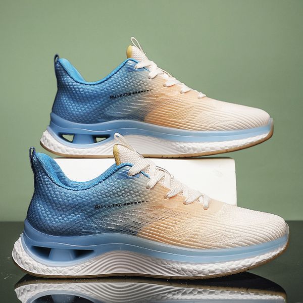 Scarpe da corsa da uomo 2025 popcorn Scarpe da corsa sportive per tessitura volante Blu bianco grigio Nuova combinazione di colori Sneaker da ginnastica traspiranti in rete