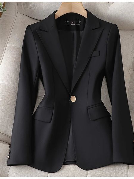 Blazer formale nero Cappotto da donna a maniche lunghe con bottone singolo Cappotto con colletto dentellato Giacca da lavoro Blazer da ufficio da donna Capispalla 240305