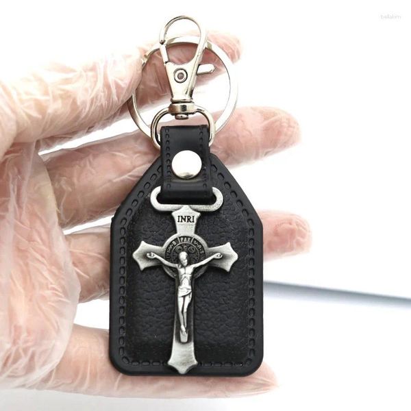 Брелки винтажный католический религиозный бизнес-брелок для ключей Девы Марии Сан-Иуды Тадео Святого Бенедикта черный металл брелок из искусственной кожи Gif