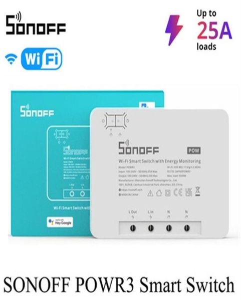 SONOFF POW R3 25A Medição de energia WiFi Smart Switch Proteção contra sobrecarga Faixa de economia de energia no eWeLink Voice PowR3 Control via Alex7000946