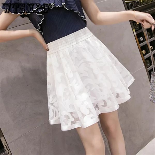 gonna Wtempo Women Women Black Skirt Gonnetta femmina Summer Elastic High Waist Abito da ballo Short Show Fashion Solid Lace Aline Mini Gonne