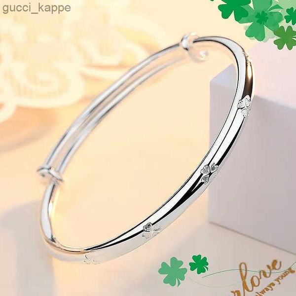 Bracciale rigido regolabile in argento sterling 925 classico Braccialetti con trifogli fortunati Braccialetti per regali di gioielli da sposa per feste di moda da donna