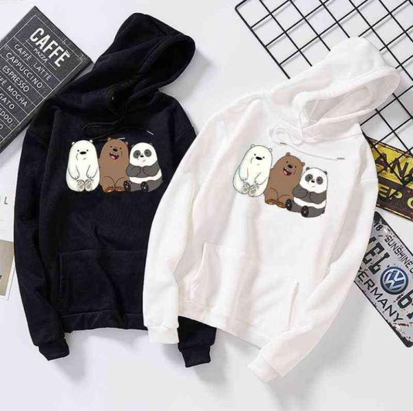 Harajuku dos desenhos animados panda impressão hoodies feminino casual manga longa solto moletom com capuz outono inverno velo com capuz pullover4484729