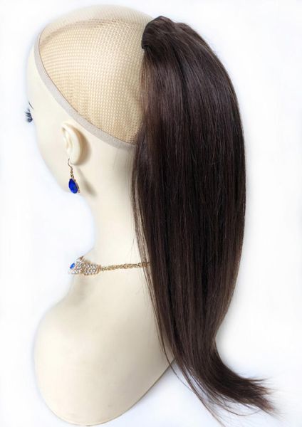 Lange gerade Kordelzug-Echthaar-Pferdeschwanz, 4 dunkelbraun, rohes, reines indisches Clip-In-Extensions für schwarze Frauen, verstellbares Pony, Ta5680078