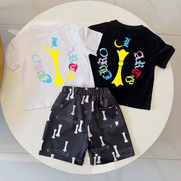 Designer de luxo crianças conjuntos de roupas camiseta marca bebê meninas meninos ternos clássicos crianças verão manga curta carta shorts moda camisa cott t4s7 #