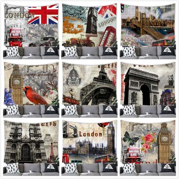 Wandteppiche, Retro-Wandteppich, London, Paris, Wandbehang, England-Stil, Dekor, Kunst, Party, Heimdekoration, Hintergrund