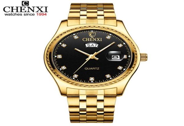 Chenxi relógio masculino de negócios relógio de aço inoxidável cinto dourado moda men039s quartzo relógios de pulso calendário relogio mas4950306