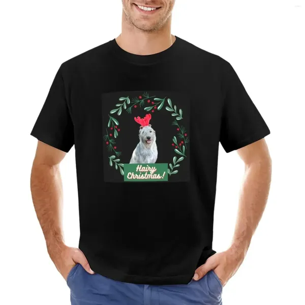 Os pólos dos homens Wolfhound irlandês Feliz Natal - Natal peludo!Camiseta Roupas Fofas Oversized Customs Plus Sizes Camiseta Masculina Gráfico