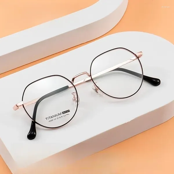 Montature per occhiali da sole Montatura per occhiali vintage da 49 mm Montatura per occhiali poligonale piccola non magnetica in lega di titanio 0087