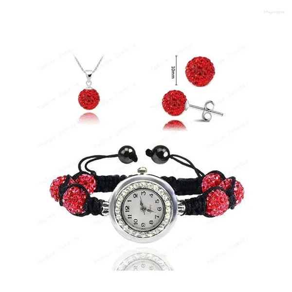 Комплект ожерелья и серег, модные 10 мм микро-паве, диско-бусины, наборы часов со стразами, браслет, ювелирные изделия из хрусталя для женщин SHSE11