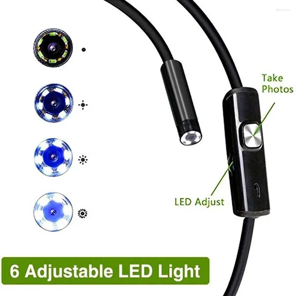 Luz 7mm 1m câmera endoscópica hd usb tipo-c 3 em 1 cobra flexível cabo de fio macio tubo de inspeção boroscópio