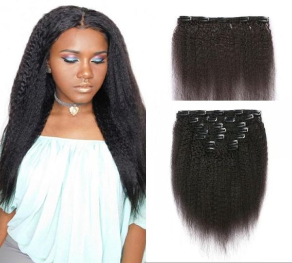 Grobe Yaki-Clip-Ins aus Echthaar, 7 Stück, brasilianisches Echthaar, verworrene gerade Clip-Ins für schwarze Frauen, FDSHINE8003232