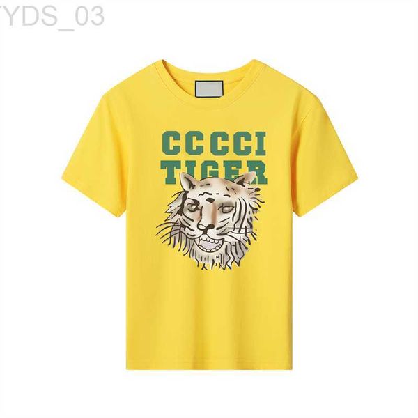 T-Shirts Çocuk T-Shirt Trend Karikatür Tiger Desen Lüks Marka Çocuk Kıyafetleri Serin Nefes Alma Erkek Kızlar Kısa Kollu Esskidler 240306