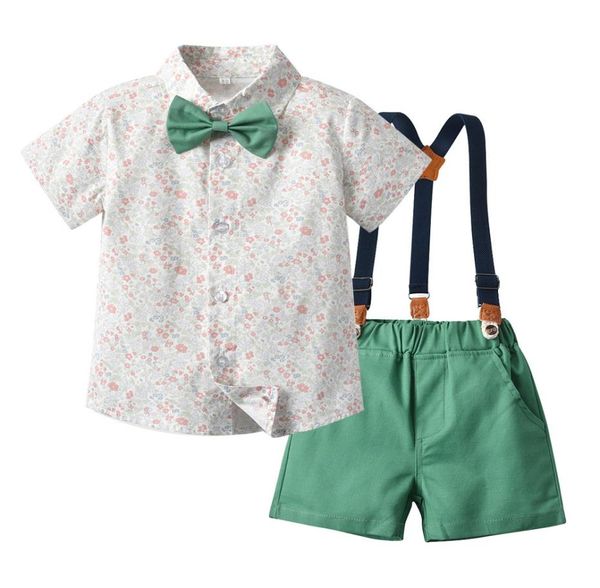 16 anos roupas de flores da criança crianças meninos roupas 2021 verão crianças conjunto curto impresso camisa calças verdes 2 pçs terno x05097139699