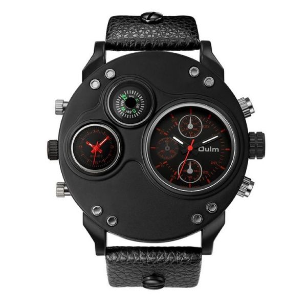 Oulm Marca Smooth Lustre Semplice Generoso Giocoso Orologio al quarzo Bussola Giovani Adolescenti Orologi da uomo Doppio fuso orario Quadrante grande Mascu317d