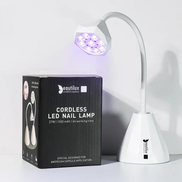 Беспроводная светодиодная лампа Beautilux для ногтей 27 Вт с автоматическим датчиком для американских капсул, накладные ногти, Cure All Gel 240229