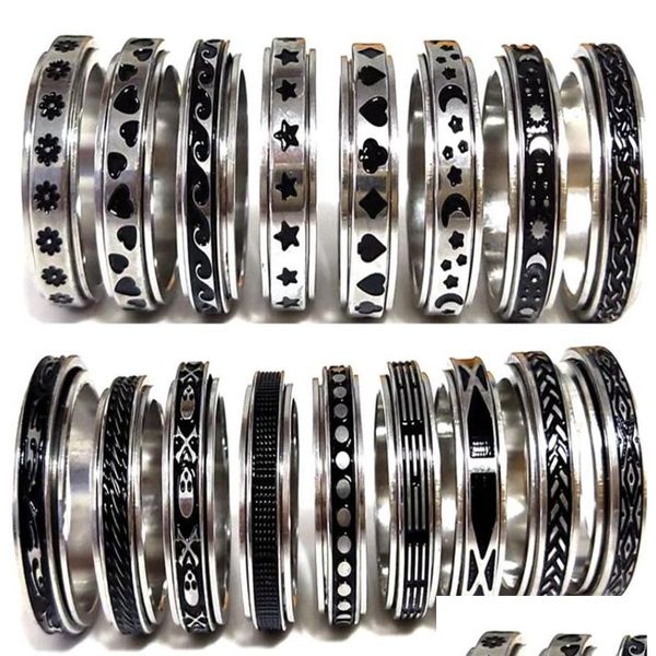 Anéis de Banda 50 Pcs Mtistyles Mix Girando Aço Inoxidável Spin Anéis Homens Mulheres Spinner Anel Todo Girar Banda Dedo Festa Jóias82445 Dhhyt